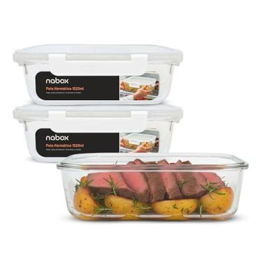 Imagem de Kit 3 Potes Hermético Vidro Travas Mais Firme 1520ml Grande (Branco)