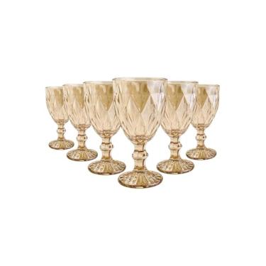 Imagem de Conjunto de 6 Taças Diamond Gold, Vidro com Relevo Diamantado, Dourado Metalizado, 325ml, 17cm Altura, Design Moderno para Água e Drinks
