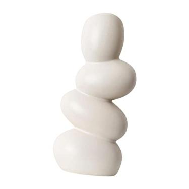 Imagem de Yalych Vaso de cerâmica vaso de flores decoração de arranjo floral ornamento elegante artesanato centro de mesa para banheiro fazenda mesa de entrada, decoração de casa branca (cor: branco)