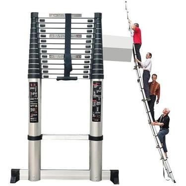Imagem de OKUOKA Escada telescópica extra alta com barra estabilizadora - Escada de extensão telescópica do sótão, 15/16,4/17,7/19/23,3/21,6/7,0 m de altura (tamanho: 7 m)