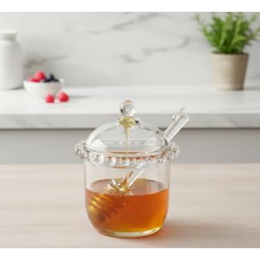 Imagem de Porta Mel/Meleira de Vidro Cristal Coração 210ml – Com Tampa e Pegador Acrílico, Pote Decorativo para Mesa, Sobremesas e Café da Manhã