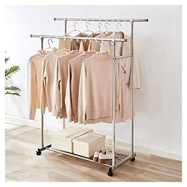 Imagem de LWJYMXBD Trilhos duplos para quarto resistente, suporte de roupas de aço inoxidável de 25 mm com prateleira de sapatos e rodízios, trilho extensível (tamanho: 70 cm)