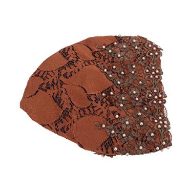 Imagem de Acouto Turbante Bordado Vintage Envolve Mulheres – Material de Renda Macia Com Chapéu de lã Com Contas, Uso Diário Ideal, Queda de Cabelo, Chapéu Muçulmano e Acessório de Moda (Cor Caramelo)