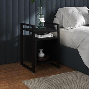 Imagem de Mesa De Cabeceira Industrial Marrocos Ferro Preto E Tampo Preto