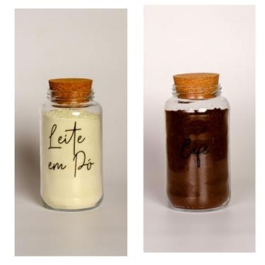 Imagem de Pote de armazenamento cafe Kit Cantinho do Café - ESCOLHA SEU KIT - Potes de Vidro 830 ml com Tampa de Cortiça(Leite em Pó e Café)