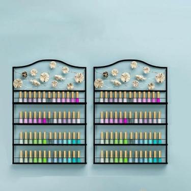Imagem de ZDJZMGZ Rack de armazenamento de esmalte de parede de metal, rack de exibição combinado de 4 camadas, batom/perfume, para salão de unhas (preto)