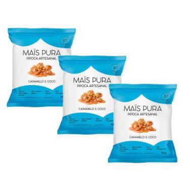 Imagem de Kit 3 Pipoca Artesanal Mais Pura Sabor Caramelo e Coco 50g