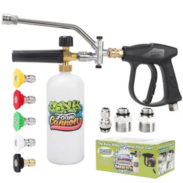 Imagem de Canhão de espuma para lavadora de pressão, pistola de espuma de conector duplo com 5 pontas de bocal, conexão rápida giratória de 0,95 cm, conexões M22-14 mm e M22-15 mm