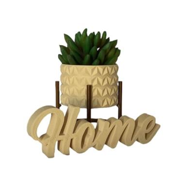 Imagem de Vaso Textura Diamante Palavra Home Decoração Interiores Escritório Cozinha Suculentas e Cactus(Bege)