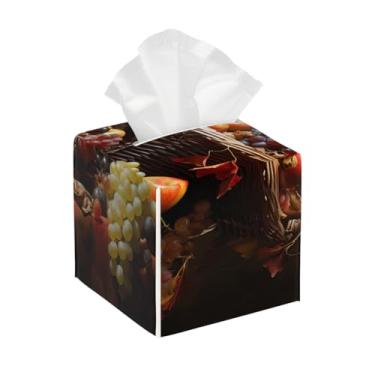 Imagem de Capa quadrada de couro para caixa de lenços de papel, impermeável, para frutas, uvas, cesta, retrô, organizador de papel facial com cinto inferior, estojo de lenços para mesa, banheiro, escritório