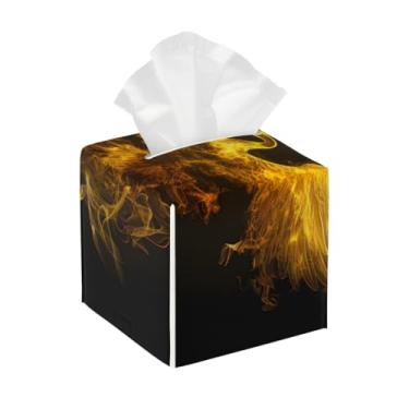 Imagem de Suporte quadrado de couro para caixa de lenços de papel, impermeável, psicodélico, amarelo, psicodélico, organizador de papel facial com cinto inferior, estojo de lenços para mesa, banheiro