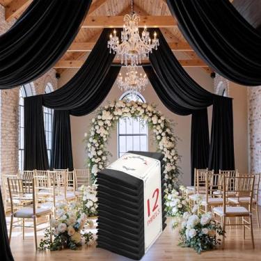 Imagem de leegleri Cortina de teto preta de 1,8 m × 20 m para casamentos, festas, tecido drapeado de poliéster sem vincos, cortina preta para festa, barraca, hotel, banquete, salão, decoração de teto, 12