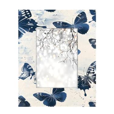 Imagem de Porta-retratos 12 x 17 cm, tinta borboleta animal, azul, feito de madeira maciça, 13 x 18 cm, moldura para exibição de mesa e montagem na parede, para decoração de casa e ideias de presentes para a