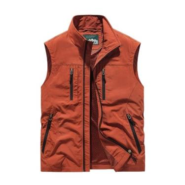 Imagem de Colete De Pesca Versátil, Colete De Pesca Para Homem Com Vários Bolsos Respirável E Com Fecho Para Fotografia, Casaco Trabalho Plus Size À Prova Vento Água, Para Viagens Fotografia(Orange red,5XL)