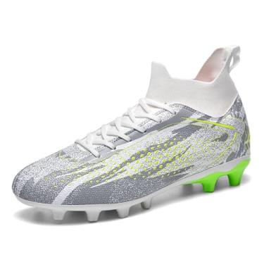 Imagem de Saynnie Chuteiras de futebol masculinas femininas para uso interno unissex cano alto AG TF botas de futebol juvenil beisebol rúgbi tênis de treinamento, 5505 Cinza Ag, 14 Women/12 Men