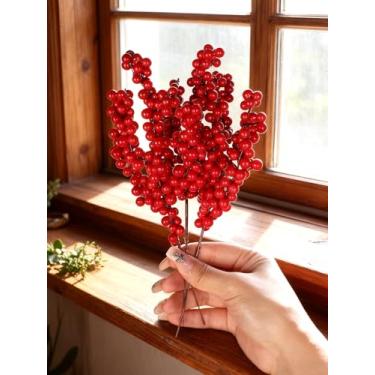 Imagem de Pacote com 3 hastes artificiais de frutas vermelhas de 17 cm, raminhos de azevinho de inverno bordô para guirlanda de árvore de Natal, casamento, decoração de férias