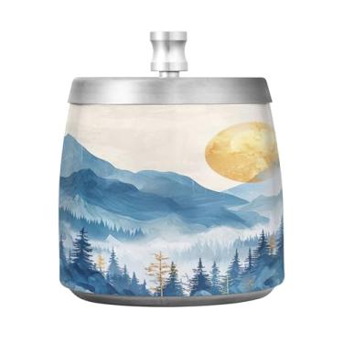 Imagem de SEHANY Cinzeiro Majestic Mountain Peak com tampa para cigarros, à prova de vento, sem fumaça, aço inoxidável, cinzeiros para uso interno e externo, grande, inodoro, para fumantes, decoração de