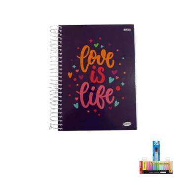 Imagem de Kit Caderno Femininos 20 Matérias Capa Dura 400 Folhas + Caneta Esferográfica + Marca Texto Estojo 15 Cores