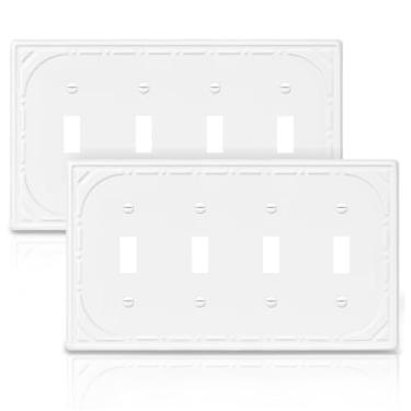 Imagem de Pacote com 2 capas de interruptor de luz quádrupla, capas decorativas de metal off-white, placa de parede de 4 grupos para interruptor de luz - estilo retrô clássico