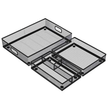 Imagem de AojSup 3 organizadores de gaveta de escritório, 3 unidades, mesa de escritório, organizador de gaveta de malha preta e arquivo tamanho A4, 30 x 23 cm