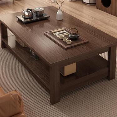 Imagem de Solid Wood Rectangle Coffee Table, Double-layer Storage, Solid leg Support, Widened and Thickened Desktop, Rounded and Smooth Corners, for Living Room(Brown,100 * 50 * 45cm/39 * 20 * 18in)