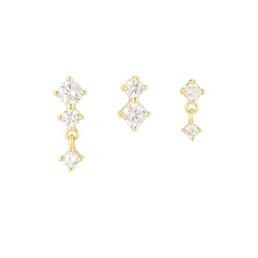 Imagem de CAITLYNMINIMALIST Conjunto de brincos de ouro feminino banhado a ouro 18 K com zircônia cúbica de diamante e cartilagem múltipla, multi, Prata esterlina, Zircônia cúbica