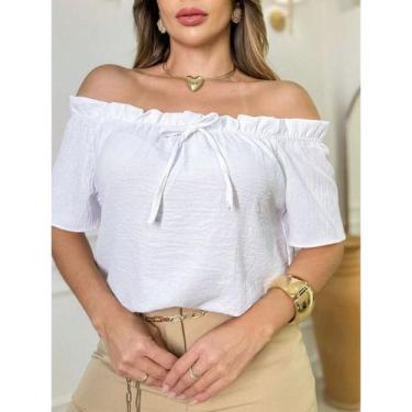 Imagem de Blusa CAMISA ESTILOSA Feminina Ombro a Ombro Manga Curta Verão Casual 