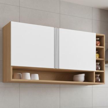 Imagem de Armario Aereo 2 Portas 105 Cm Vanessa Amendoa Branco Reajl Moveis