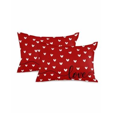 Imagem de Home L6 Capas de travesseiro de Dia dos Namorados 50 x 30 cm conjunto de 2 fronhas decorativas com coração de amor romântico vermelho preto para sofá sofá quarto cadeira festa capas de almofada lombar