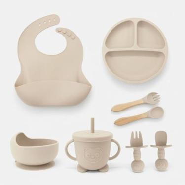 Imagem de Kit Refeição 8 peças Alimentação do Bebê SiliconeTalheres com Ventosa 