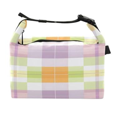 Imagem de Lancheira para mulheres e homens, lancheira isolada, reutilizável, lancheira para escritório, piquenique, exterior, tabuleiro de xadrez colorido