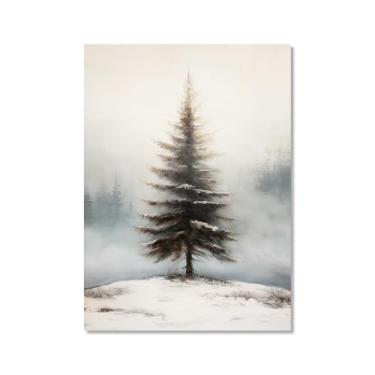 Imagem de Pôster de paisagem de Natal inverno fazenda alce pinhas boneco de neve natureza pintura em tela impressão de parede decoração de sala de estar (SKU3,50.8x71.1 cm = (50x70cm), sem moldura)