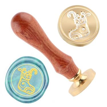 Imagem de Selo de cera de Natal carimbo de vedação de meia e um cabo de madeira carimbos cabeça para decoração de presente cartões de natal envelopes de ano novo lacre de cera