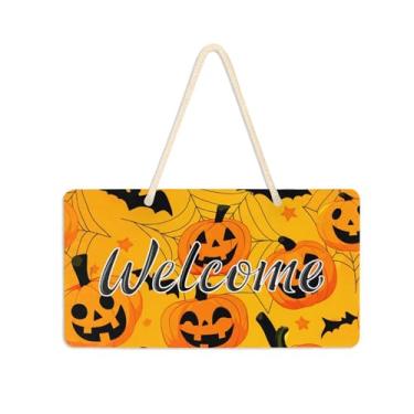 Imagem de Burbuja Placa de boas-vindas Happy Halloween Pumpkins para porta da frente, placa de boas-vindas de PVC para decoração de férias, 15 x 28 cm