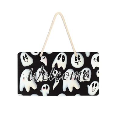 Imagem de Burbuja Boo Placa de boas-vindas para porta da frente, placa de boas-vindas de PVC para decoração de férias de casa de fazenda, 15 x 28 cm