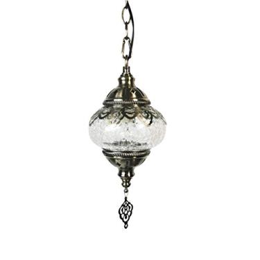 Imagem de Luminária pendente marroquina turca de 5 polegadas em ferro, estilo vintage, com cúpula de vidro mosaico branco, ideal para corredor, quarto, varanda ou café, soquete E14.