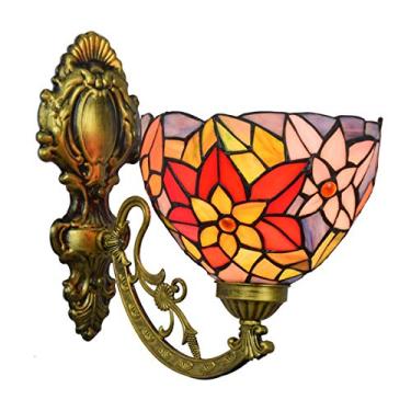 Imagem de Arandela de parede estilo Tiffany com vitrais florais pastorais, instalação com iluminação para cima e para baixo, ideal para quarto, sala de estar, corredor e varanda, E27,A