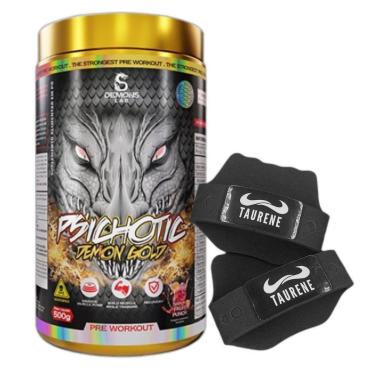 Imagem de Pre Treino Psichotic Demon Gold 500g  + Luva Taurene Demons Lab-Unissex