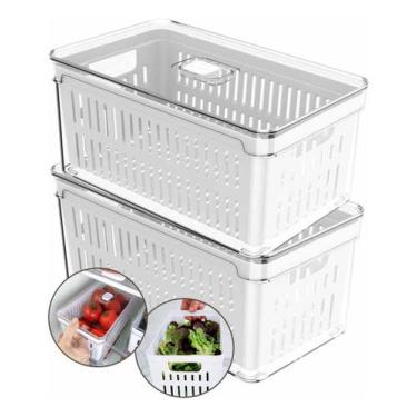 Imagem de Kit 2 Organizador Geladeira Tampa Acrílico Drenagem 5 L Ou