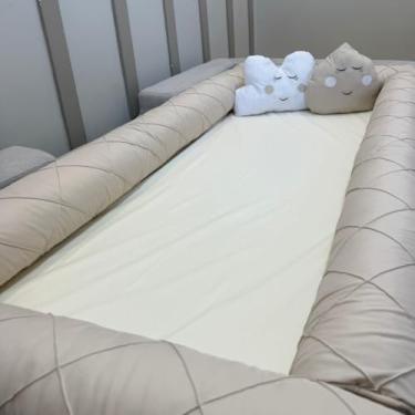 Imagem de Enxoval Cama Solteiro Montessoriana Meninos e Meninas Nuvem Gota 6 Peças Rolo Protetor de Cama (Bege)
