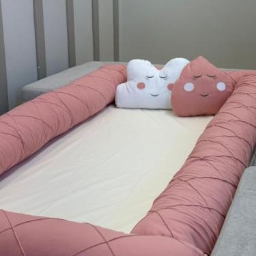 Imagem de Enxoval Cama Solteiro Montessoriana Meninos e Meninas Nuvem Gota 6 Peças Rolo Protetor de Cama (Rosê)