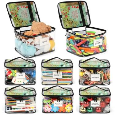 Imagem de 8 Pack Extra Large Toy Storage Bags Waterproof Transparent PVC Toy Organizer Bags with Zippers and Labels with Name Tag and Manual Pocket for Building Blocks Board Games Puzzle Kids Books Dolls