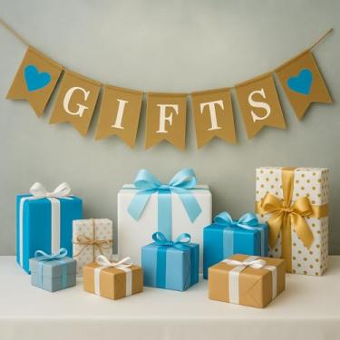 Imagem de Shimmer Anna Shine Gifts Burlap Banner for Birthday Party Baby Shower Bridal Shower Baptism and Wedding Decorations (Blue)