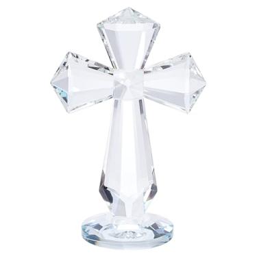 Imagem de PH PandaHall 6 inch Hand Carved Crystal Cross Decor Transparent Figurines Crystal Standing Cross for Home Office Desk Christmas Easter Gifts Christmas Party Decorations