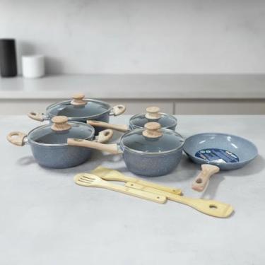 Imagem de Conjunto 8 peças Panelas Antiaderente com Tampa de Vidro Fogão Forno Jogo Cozinha Premium