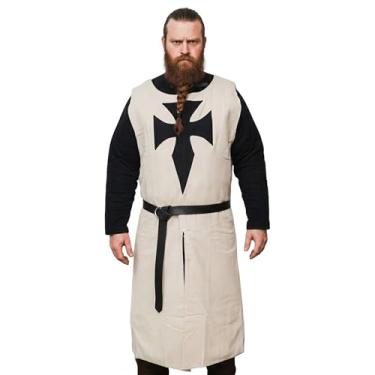 Imagem de Lord of Battles Sobretudo de túnica medieval | Fantasia de cavaleiros templários, armadura cruzada, tabardo viking para fantasia de Halloween LARP, Templário - Preto, L/XL