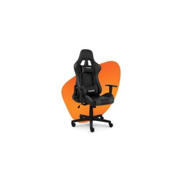 Imagem de Cadeira Gamer Ergonômica, Preta com Detalhes Branco, Couro Sintético, Ajuste de Altura e Reclinação, Base 320mm, Elevação a Gás
