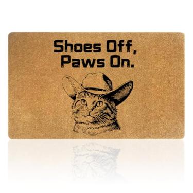 Imagem de Uilatyu Tire seus sapatos Capacho para gatos - Por favor, remova o tapete de boas-vindas com design fofo, tapete antiderrapante para ambientes internos e externos para todos os climas, 76 x 43 cm