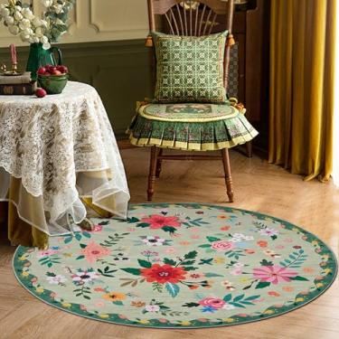 Imagem de USTIDE Tapete redondo lavável, tapete redondo floral vintage de 1,6 m, macio, antiderrapante, tapete circular envelhecido para quarto, sala de estar, banheiro, berçário, cozinha, verde