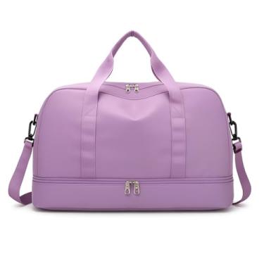 Imagem de Mala De Viagem Desportiva De 30 Litros – Com Bolsos Laterais ImpermeáVeis E AlçAs AjustáVeis, Ideal Para SessõEs De GináSio, NataçãO E Viagens Curtas(Atualizado-Melhor Tecido,Roxo Claro)
